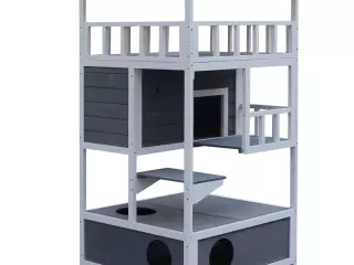 Caseta para Gatos de Madera de Abeto con Gran Espacio de 4 Pisos y Centro de Actividades 78x76x140cm
