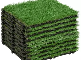 10 Baldosas de Césped Artificial 30x30 cm con Altura de Hierba 25mm Hierba Sintética de Exterior Verde