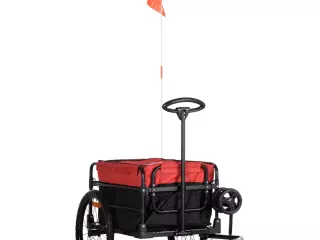 Remolque de Bicicleta para Carga 40 kg Carro de Mano con Bandera Mango de Empuje Desmontable Marco de Acero y Reflectores 130x64x103 cm Negro y Rojo