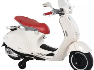 Moto Eléctrica Vespa Faros Música 2 Ruedas Auxiliares para Niños Mayores de 3 Años Motocicleta Infantil Autorizada 108x49x75 cm Blanco