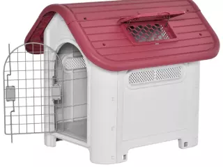 Caseta para Perro con Puerta Extraíble Base Elevada 3 Respiraderos y Ventana Abrible Caseta de Perros para Interior y Exterior 59x75x66 cm Gris Rojo