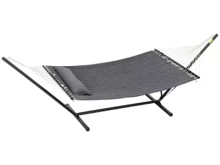 Hamaca de Jardín Portátil con Cojín Integrado en Algodón Poliéster y Acero 368x93x110 cm Gris Oscuro