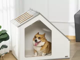 Casa de Madera para Perros Interior Caseta para Mascotas con Cojín Desenfundable Lavable y 5 Ventilaciones 84,5x54,5x75 cm Blanco