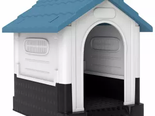 Caseta para Perros Mini para Exterior de Plástico con 3 Ventanas Base Elevada Techo Inclinado 64,5x57x66 cm Azul/NEGRA