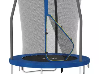 Trampolín Infantil de Interior con Red de Seguridad Cuerdas Elásticas y Barras Acolchadas 3-6 Años Ø140x190cm Azul Claro CAMA ELASTICA