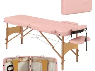 Camilla de Masaje Plegable con Reposacabezas Extraíble Asa Marco de Madera y Altura Regulable 185x60x64-88 cm Rosa