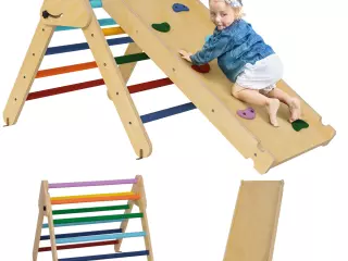 Triángulo de Escalada de Madera 3 en 1 con Rampa para Deslizarse o Escalar 147x64,5x63 cm Multicolor 5