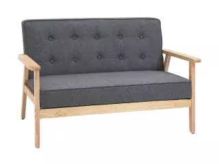 Sofá de 2 Plazas con Respaldo y Cojines Acolchados Patas de Madera Antideslizantes Botones con Mechones Salón Dormitorio Oficina 114x66x69 cm Gris