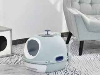 Caja de Arena para Gatos Ligero Arenero Portátil Espacio Amplio con Claraboya Cajón Basurero Pala Asa ABS 47x55x44 cm Azul