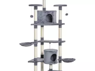 Rascador para Gatos Grande 60x60x200 cm con 2 Cuevas 2 Hamacas Cama Múltiples Plataformas Postes Rascadores de Sisal Natural y Bolas de Juguete Gris