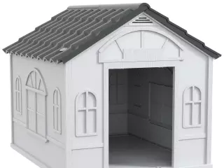 Casa para Perros Medianos 75x88x82 cm con Techo Ondulado Base Elevada y Suelo Desmontable Gris