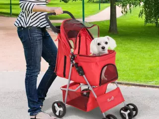 Cochecito Plegable Mascotas 75×46×94 cm Perro Gato Carrito Ruedas Giran 360º con Freno Rojo