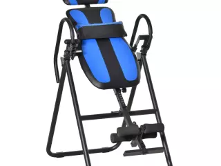 Mesa de inversión plegable Gravity Trainer con dos ruedas móviles Almohadilla trasera ajustable Metal ABS negro+azul 132 x 71 x 145 cm