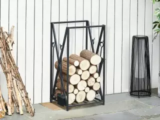 Estante de Leña para Chimenea 46x30x76 cm con 4 Herramientas Incluidas Marco de Acero Estable Carga 100 kg para Exterior e Interior Negro