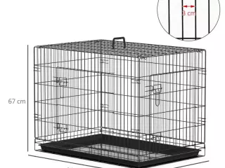 Transportín de Perro de 2 Puertas Jaula de Alambre para Perros Plegable con Asa Acero 91x61x67 cm Negro