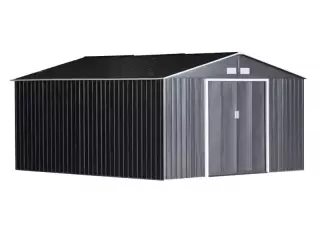 Cobertizo de Jardín 340x386x200 cm 12,27 m² Caseta Exterior de Acero para Almacenamiento de Herramientas con Puertas Correderas y Ventilaciones Gris