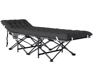 Cama de Camping Plegable con Colchón Extraíble Reposacabezas y Bolsa de Transporte 196x68x37 cm Negro