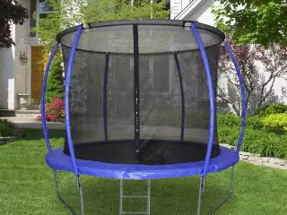 Cama Elástica Multifuncional para Exterior e Interior Trampolín Grande con Red Seguridad y Escalera Carga 100kg Diám.244x205 cm Rosa/AZUL