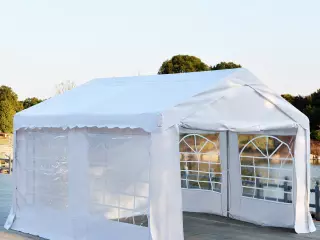 Carpa Pabellón de Jardín 400x400x280cm para Cochera Camping Fiesta y Boda con 4 Ventanas y 2 Puertas Color Blanco