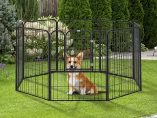 Parque para Mascotas Perros 8 Vallas 79x100 cm Corral Plegable con Puerta y Doble Pestillo Paneles Metálicos Cerca de Entrenamiento Negro