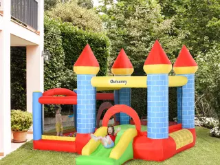 Castillo Hinchable Infantil con Tobogán Cama de Salto Inflador y Bolsa de Transporte para Interior y Exterior 300x275x210 cm Multicol