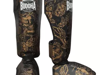 Buddha Espinilleras Muay Thai Kick Boxing Night Skull Negro-Oro