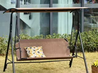 Columpio de Jardín de 2 Plazas Silla Balancín con Parasol Techo Ajustable en Ángulo Terraza Balcón Exterior Carga 200 kg 172x110x155 cm Marrón