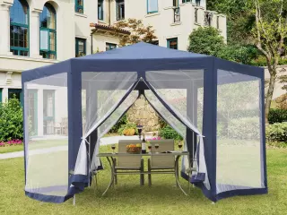 Carpa Gazebo 3,9x2,5m tipo Cenador Hexagonal con Mosquitera para Jardín y Terraza ?3.9m de Poliéster Repelente al Agua Color Azul preguntar stock