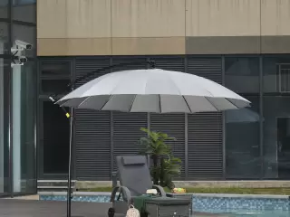 Sombrilla Ø300 cm Parasol de Jardín con Manivela Manual 18 Costillas y Ángulo Ajustable del Techo Base Cruzada Gris