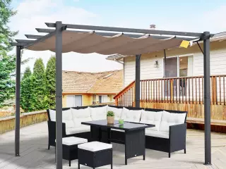 Pérgola de Aluminio Gazebo Cenador 3x3m para Jardín Patio o Terraza con Techo Retráctil Tela Poliéster Resistente a Agua y UV