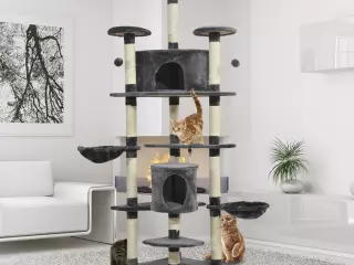Rascador para Gatos tipo Centro de Juegos con Árbol y Poste para Arañar - Gris Oscuro - 200x60x60cm