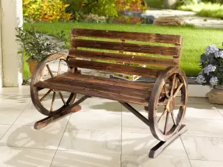 Banco de Madera para Exteriores con Apoyabrazos en Forma de Rueda Aspecto Envejecido Jardín Balcón Terraza 105,5x56x75 cm Marrón Rústico
