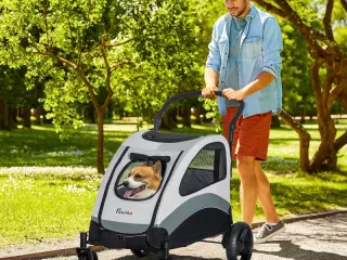Cochecito para Perros Plegable Carrito para Mascotas con Correa de Seguridad Ventanas y Frenos 107x72x102 cm Gris
