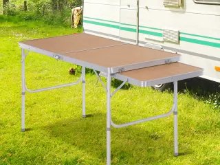 Mesa Plegable de Camping con Ala Abatible Mesa de Picnic de Estructura Ligera de Aluminio Carga 30kg Altura Ajustable 120x60x40/70 cm