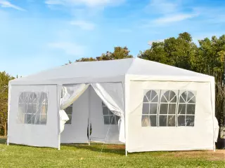 Carpa para Fiestas 6x3 m Pabellón de Jardín con 2 Puertas 4 Paredes Laterales Extraíbles y 4 Ventanas para Exterior Eventos Bodas Festivales Blanco
