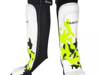 Espinilleras con Empeine Sparring. Blanco-Amarillo Neón. XL