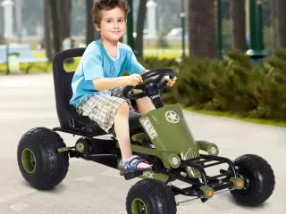 Go Kart Coche de Pedales Racing Deportivo con Asiento Ajustable Embrague y Freno 99x65x56cm Marco Acero Negro y verde