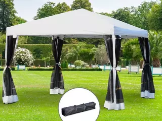 Carpa Plegable 3x3m Paredes de Mosquitera Extraíbles con Cremallera 4 Orificios de Drenaje Tela Oxford 420D para Jardín Fiestas Blanco