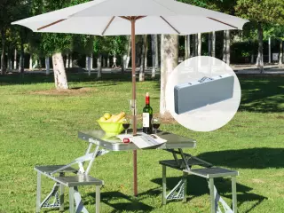Mesa Plegable 4 Asientos Aluminio con Agujero para Sombrilla para Camping Playa Picnic Exterior 136x85,5x66 cm