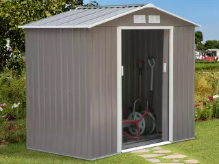 Caseta de Jardín Tipo Cobertizo Metálico para Almacenamiento de Herramientas Base Incluida 4 Ventanas