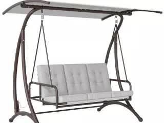 Columpio de Jardín de 3 Plazas Convertible en Cama con Toldo Ajustable UPF30+ y Cojines 200x120x175 cm Gris Claro