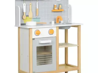 Cocinita Infantil Cocinita de Madera Infantil con Sonido Fogón Horno Grifo Fregadero y Accesorios de Cocina Gris