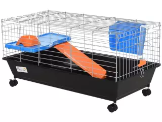 Jaula para Roedores Pequeños con Ruedas Hábitat para Hurones Conejillo de Indias con Comedero Bebedero Rampa y Techo Abrible 89x44x43 cm Negro
