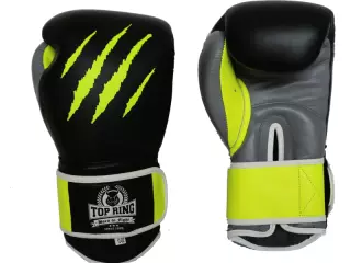 GUANTE BOXEO PIEL DELUXE NEGRO/GRIS/AMARILLO FLÚOR "ZARPAZO"