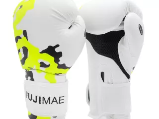 Guantes Boxeo Windtech. Blanco/Amarillo Neon. 14oz