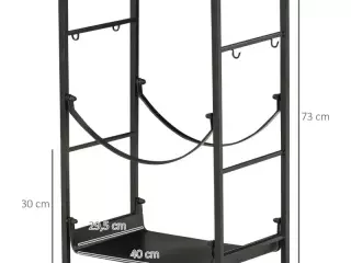 Estante para Leña de 2 Niveles Leñero Exterior e Interior Metálico con 4 Herramientas para Chimenea Carga Máx.70 kg 44,5x29,5x73 cm Negro