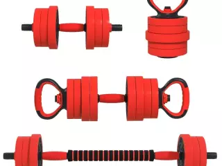 Kit de Gimnasio 4 en 1 con Barra de Pesas Mancuernas Kettlebell para Entrenamiento de Fuerza en Casa Color Rojo y Negro