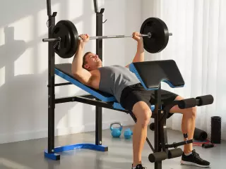 Banco de Musculación Banco de Pesas con Soporte para Barra y Respaldo Ajustable para Entrenamiento en Casa Gimnasio Azul