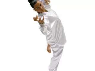 KIMONO KUNG FU SATEN BLANCO RIBETE BLANCO.