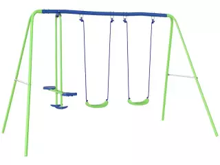 Juego de Columpios de Jardín de Metal con Altura Ajustable 2 Columpios y Balancín 280x140x178 cm Verde y Azul